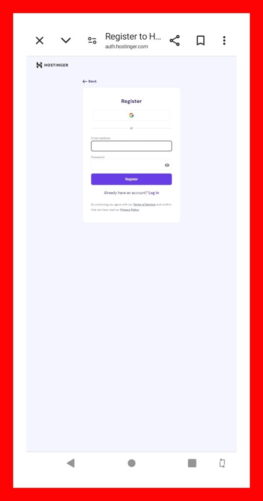 होस्टिंगर में रजिस्टर करते हुए स्क्रीनशॉट