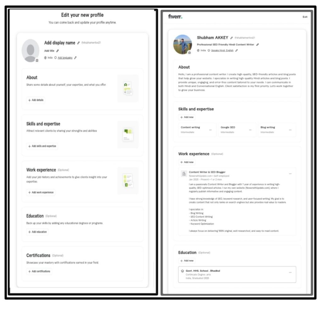 FIVERR PAR PROFILE BANATE HUE SCREENSHOT IMAGE -