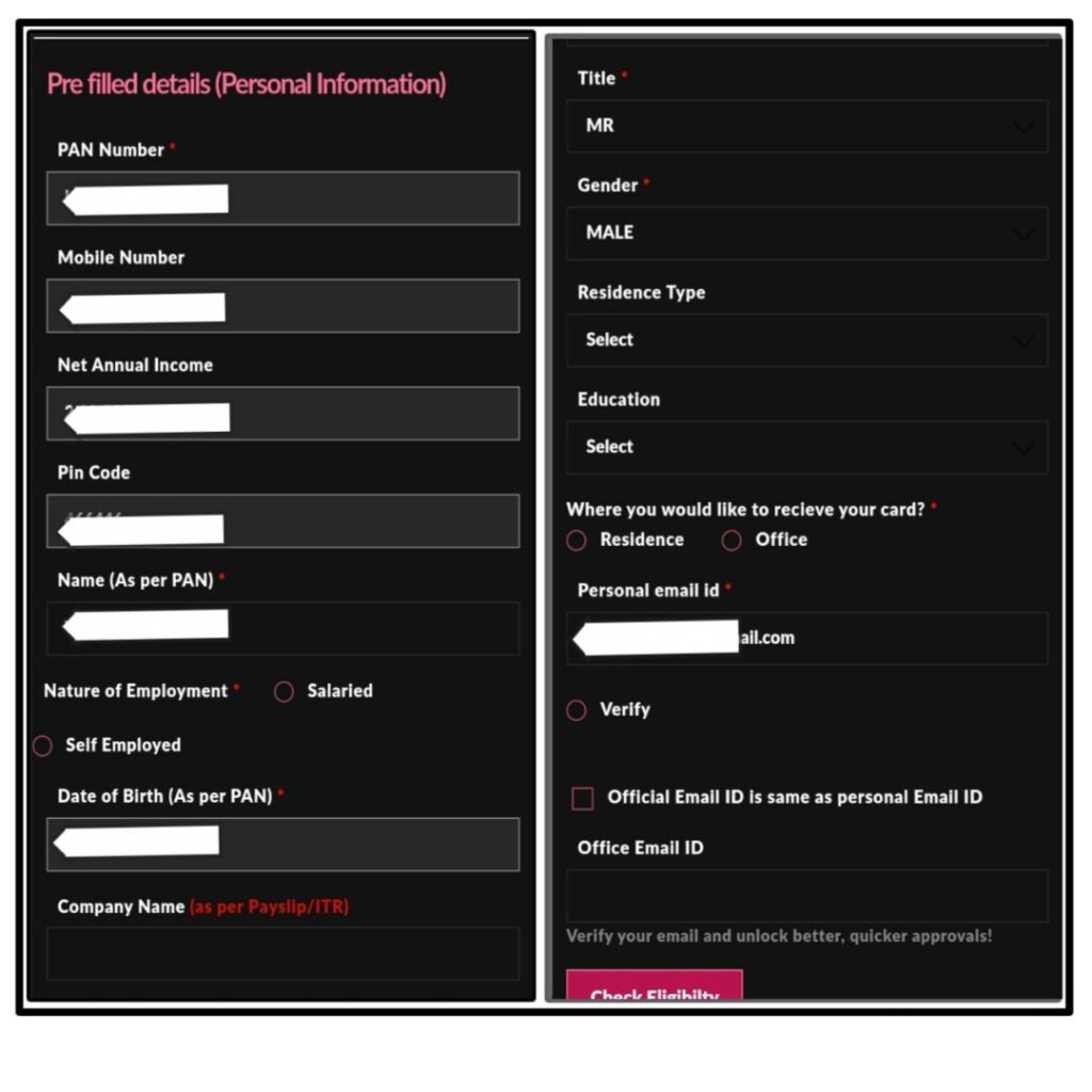 Personal information scrinsot image